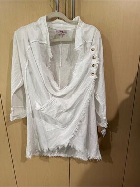 Maria boho style White Lightweight Frayed Draped Tunic Top